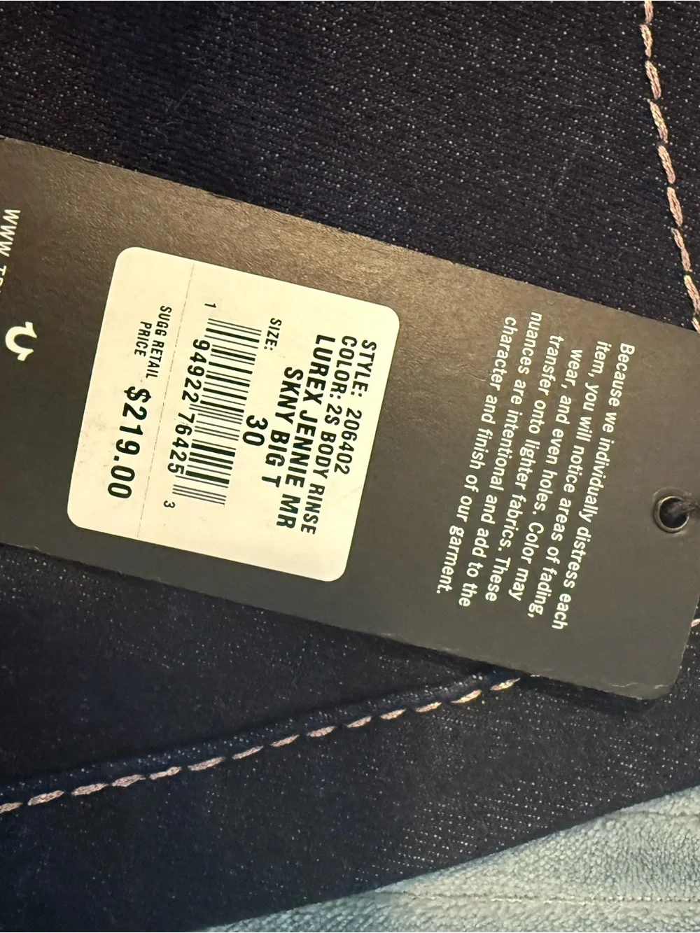 True Religion Dark Blue Women's Jeans with Contrast Stitching